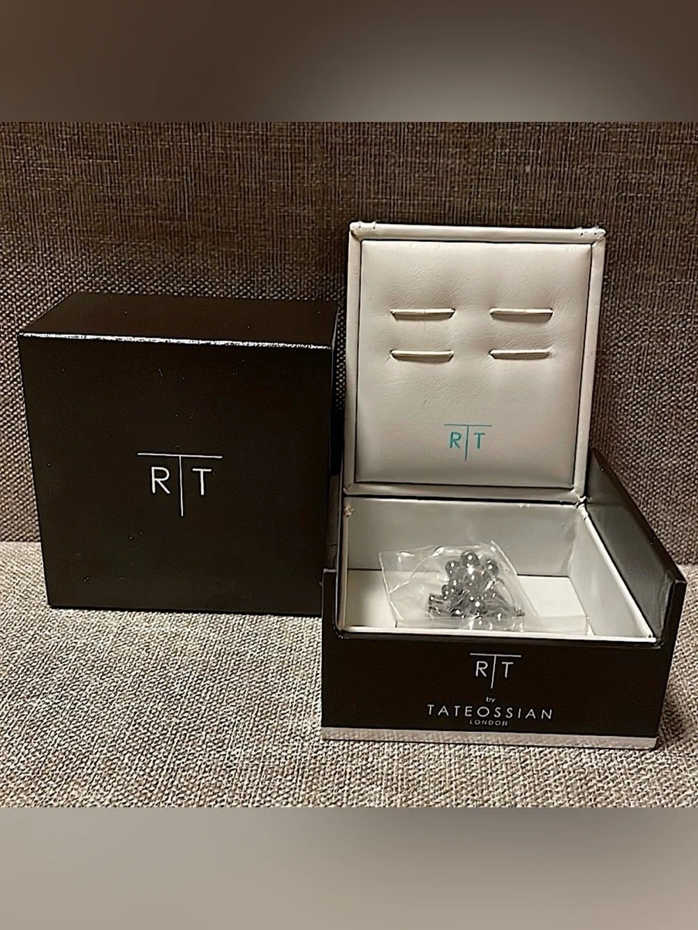 Tateossian Pearl Ball Cufflinks Silver Tone Gray Boxed Designer Luxury Modern